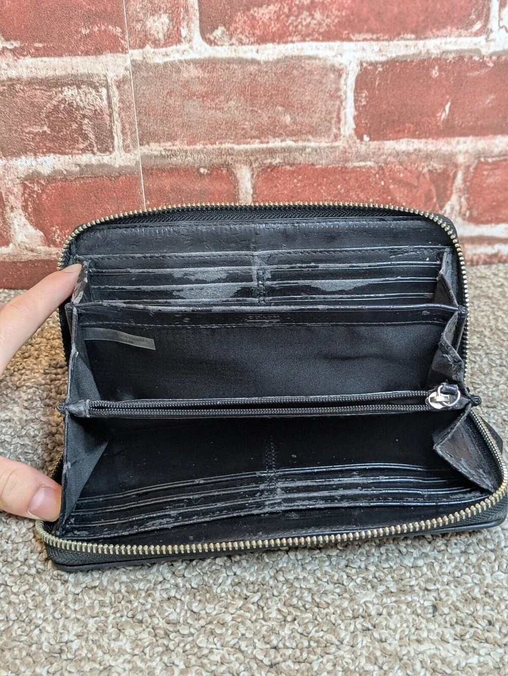 Coach Ashley Y2K Zip Around Accordion Wallet Black Signature C Canvas Clutch